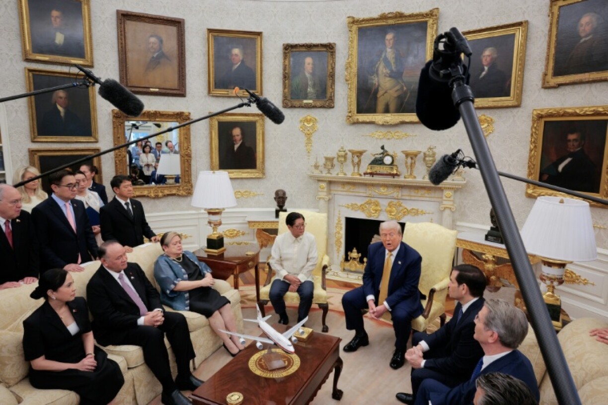 U.S. President Donald Trump hosts foreign dignitaries in a freshly gold-splashed Oval Office at the White House