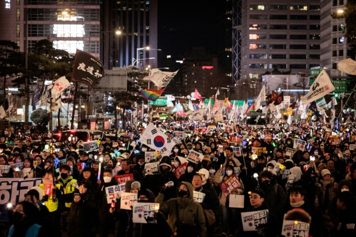 Protesters take part in a demonstration against impeached South Korean President Yoon Suk Yeol