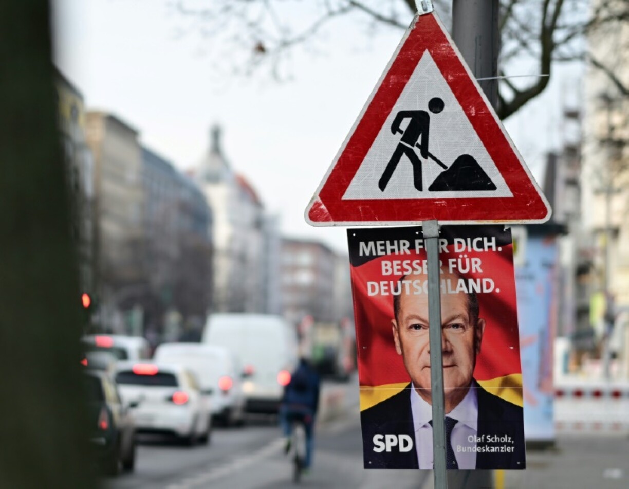 An election poster for German Chancellor Olaf Scholz with the message 'More for you. Better for Germany'