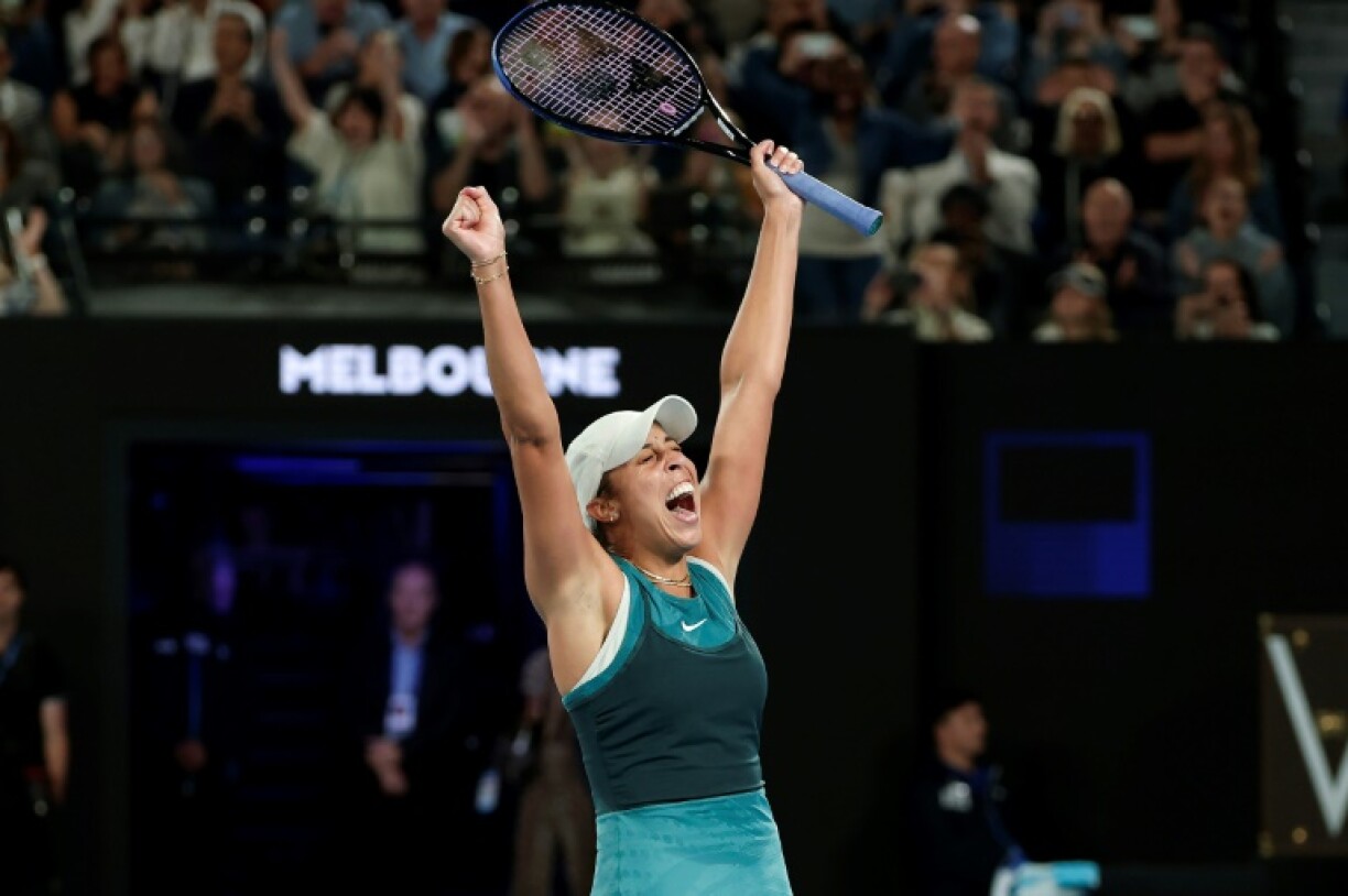 L'Américaine Madison Keys célèbre sa victoire en finale de l'Open d'Australie face à Aryna Sabalenka à Melbourne, le 25 janvier 2025
