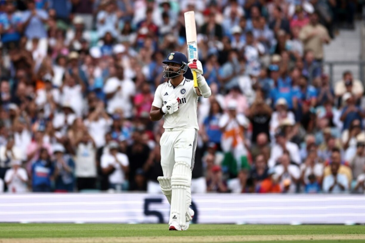 India's Akash Deep celebrates his fifty in the fifth Test against England at the Oval