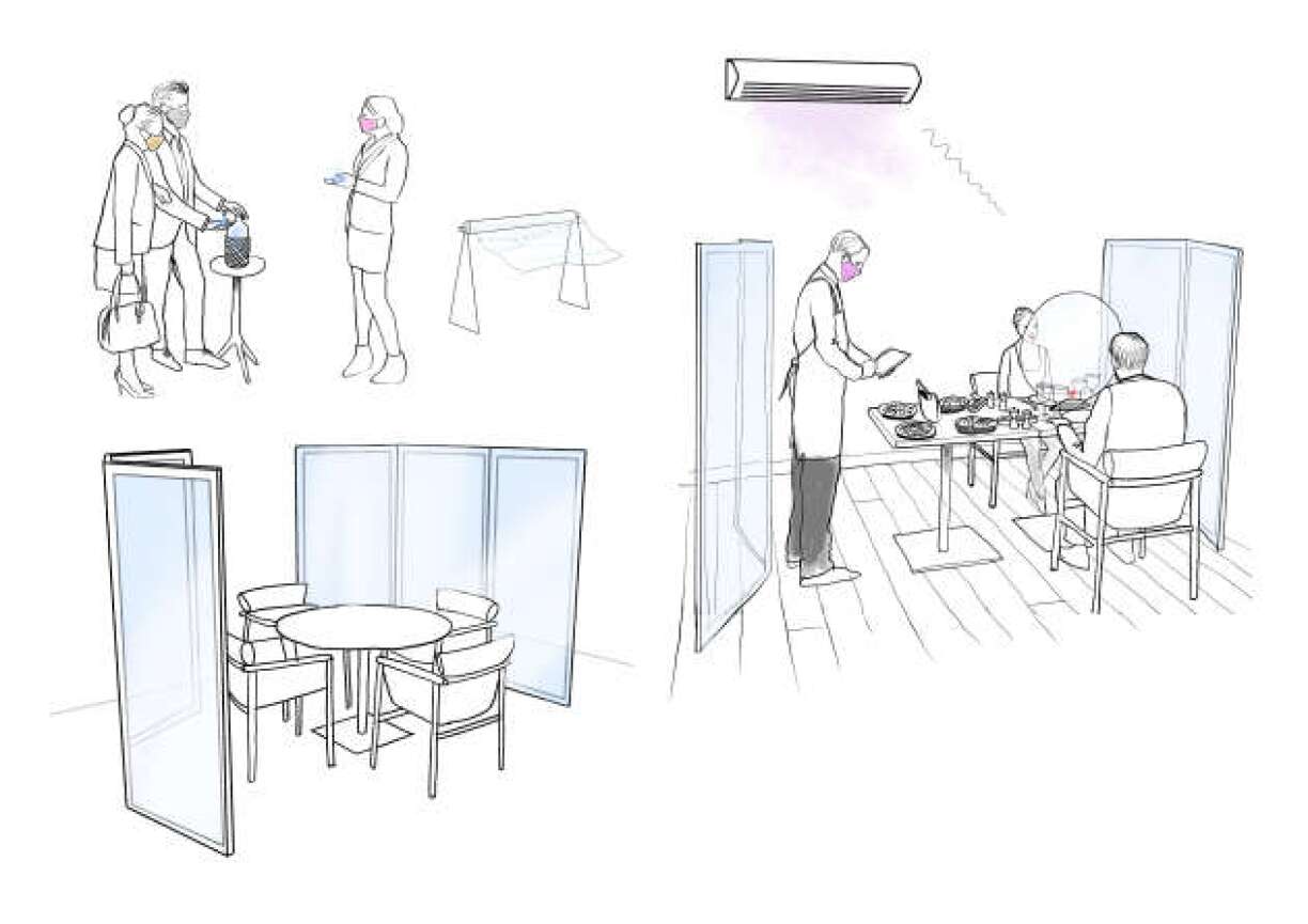 Patrick Jouin propose des cadres avec des films transparents pour séparer les tables.