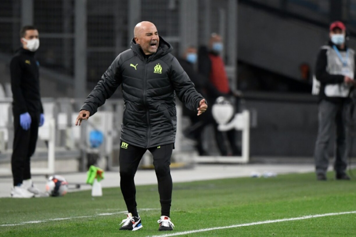 Le nouvel entraîneur de Marseille, l'Argentin Jorge Sampaoli, lors du match de Ligue 1 contre le Stade Rennais, au Vélodrome, le 10 mars 2021