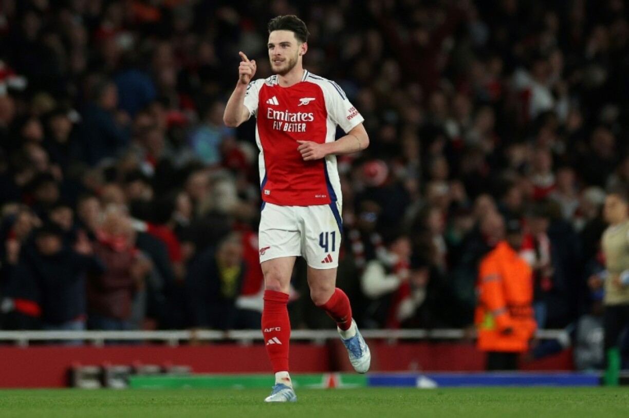 Arsenal's Declan Rice celebrates scoring against Real Madrid