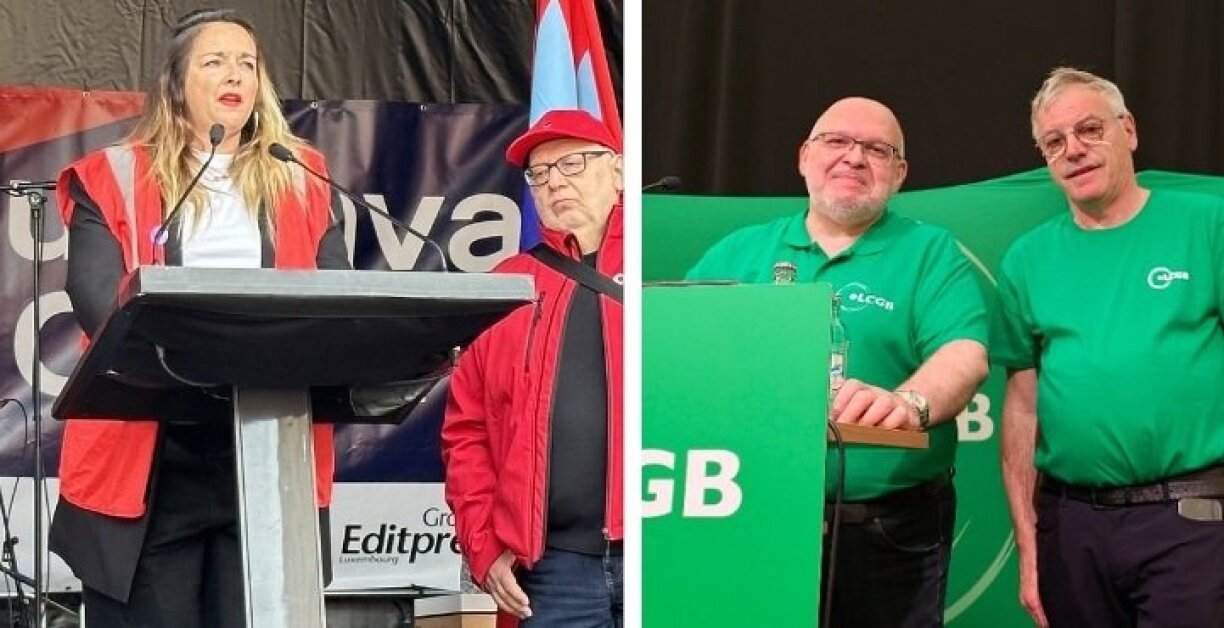 La présidente de l'OGBL Nora Back (à gauche) et le président du LCGB Patrick Dury (à droite).