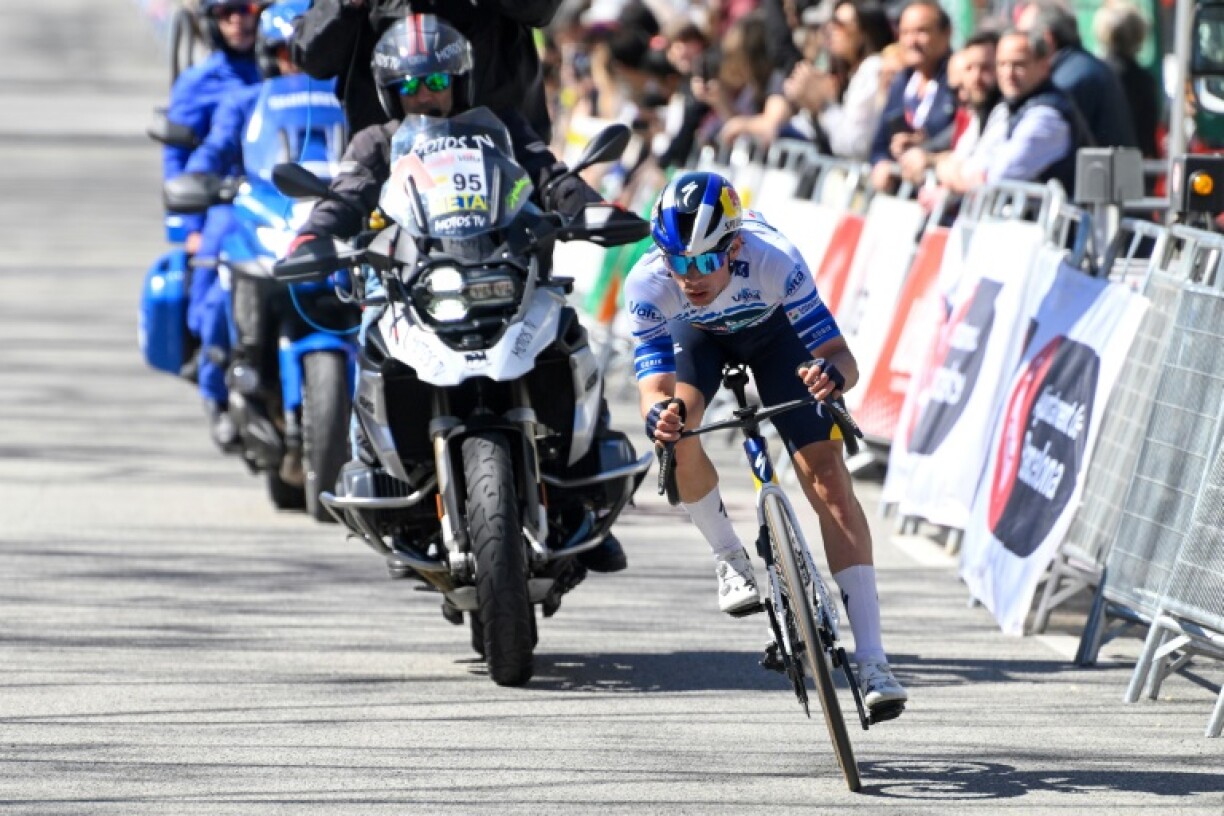 Team Bora's Primoz Roglic rides in a solo breakaway during the seventh and final stage of the Tour of Catalonia