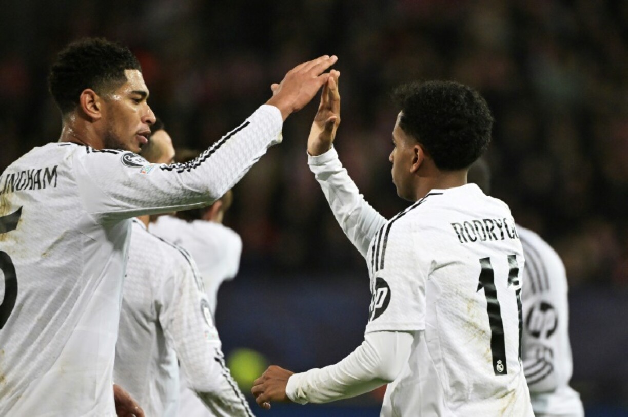 Jude Bellingham (L) and Rodrygo were the goal-scorers for Real Madrid in their 3-0 win at Brest on Wednesday