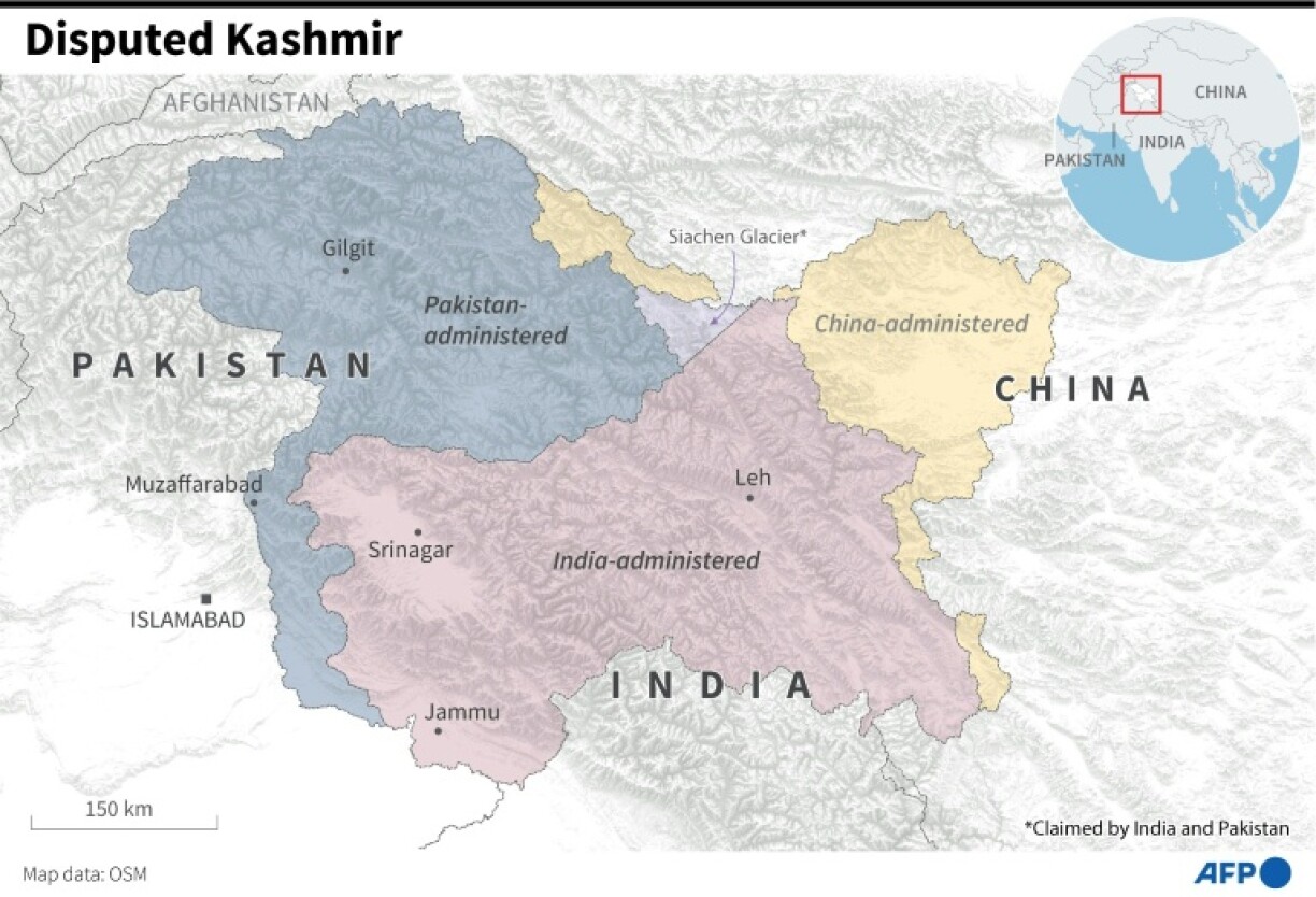 Map showing disputed parts of the Kashmir region