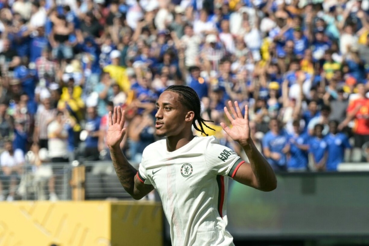 Joao Pedro celebrates after scoring his and Chelsea's second goal in their Club World Cup semi-final win over Fluminense on Tuesday