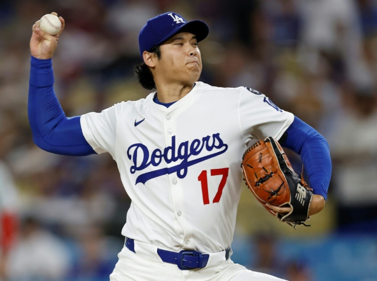 Los Angeles Dodgers two-way star Shohei Ohtani of Japan pitches in a Major League Baseball game against the Philadelphia Phillies