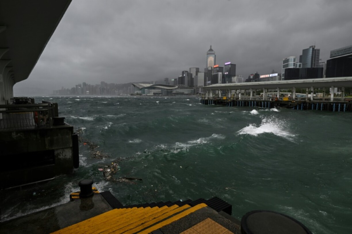 Rough waves in Hong Kong's Victoria Harbour as the typhoon signal number 10 is hoisted