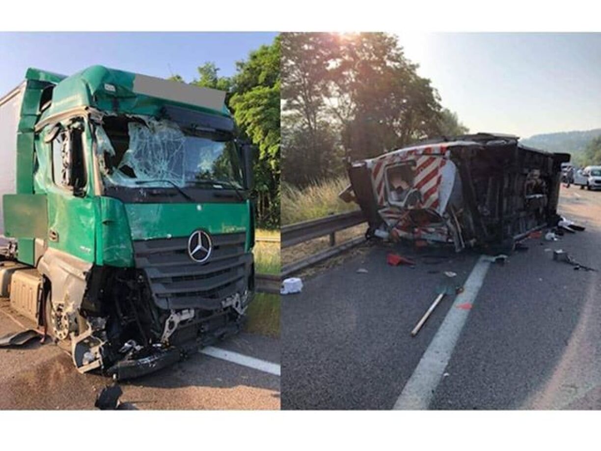 Un véhicule de la Sanef s'est renversé après une collision avec un poids lourd