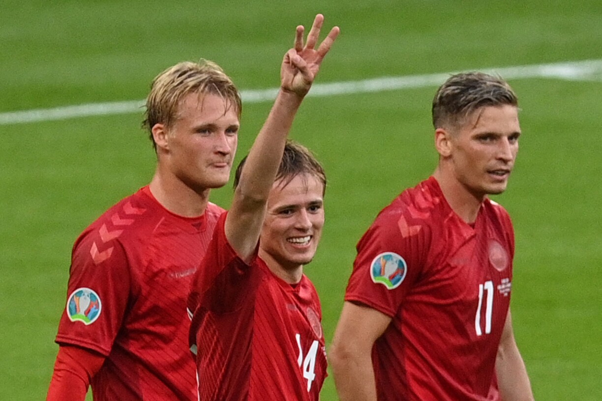 Damsgaard lors de son superbe but sur coup-franc.