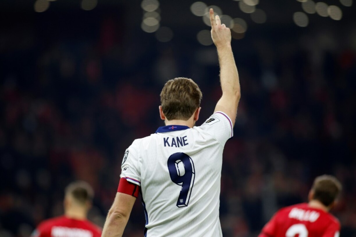 La capitaine anglais Harry Kane, auteur d'un doublé face à l'Albanie, en qualifications du Mondial-2026, le 16 novembre 2026 à Tirana