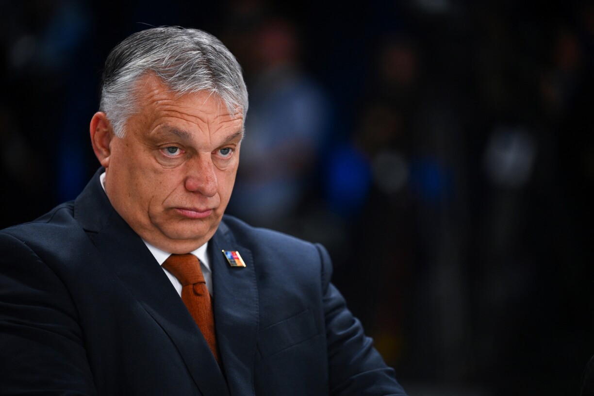 Hungary's Prime Minister Viktor Orban looks on ahead of a meeting of The North Atlantic Council during the NATO summit at the Ifema congress centre in Madrid, on June 30, 2022.