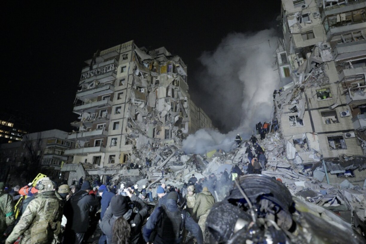 A residential building in Dnipro, Ukraine destroyed by a Russian strike in 2023