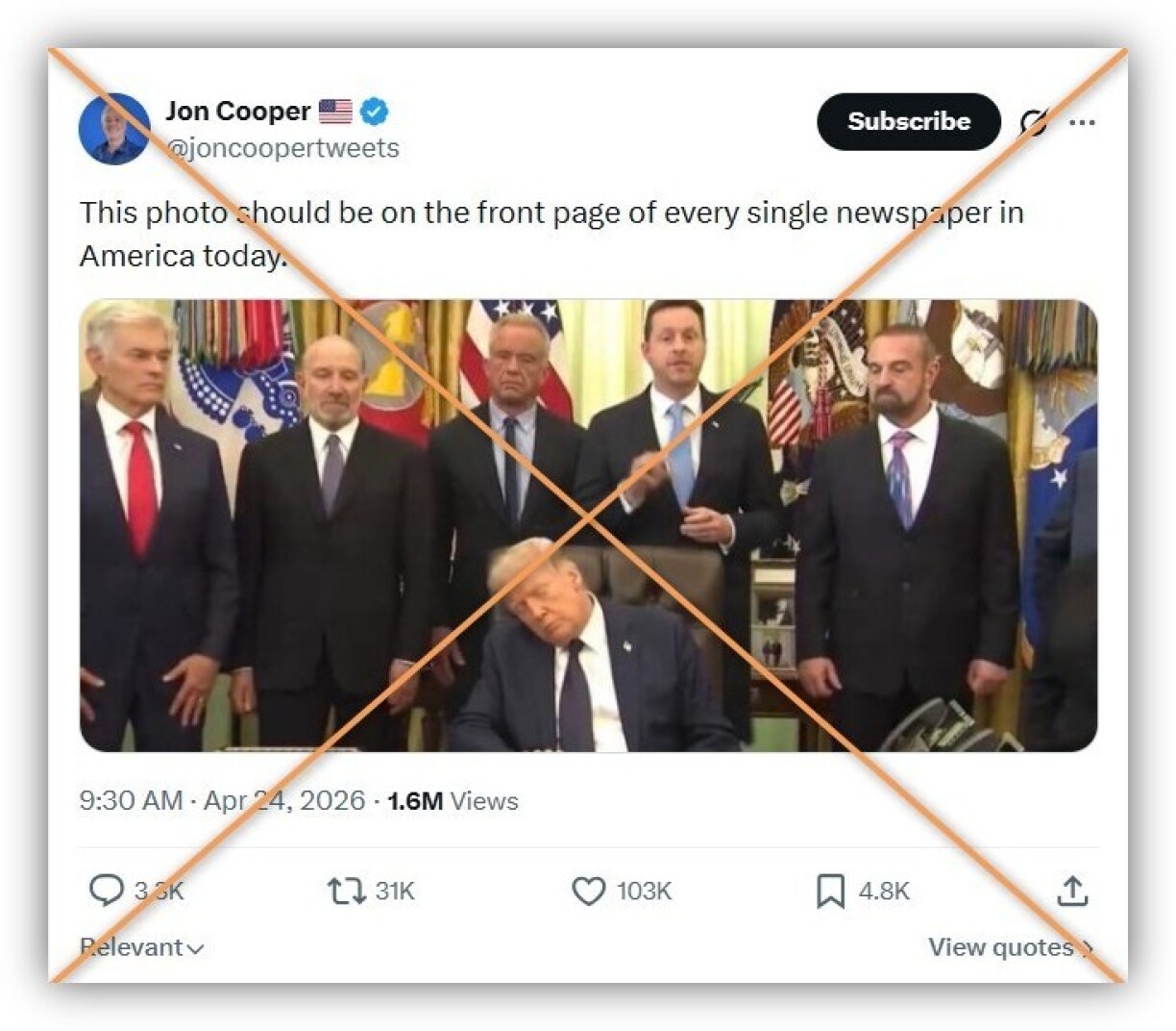 Screenshot from X taken April 24, 2026