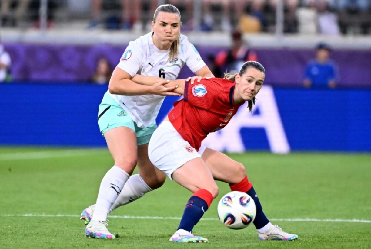 Elisabeth Terland, pictured in action for Norway, netted a hat-trick for Manchester United in the Champions League