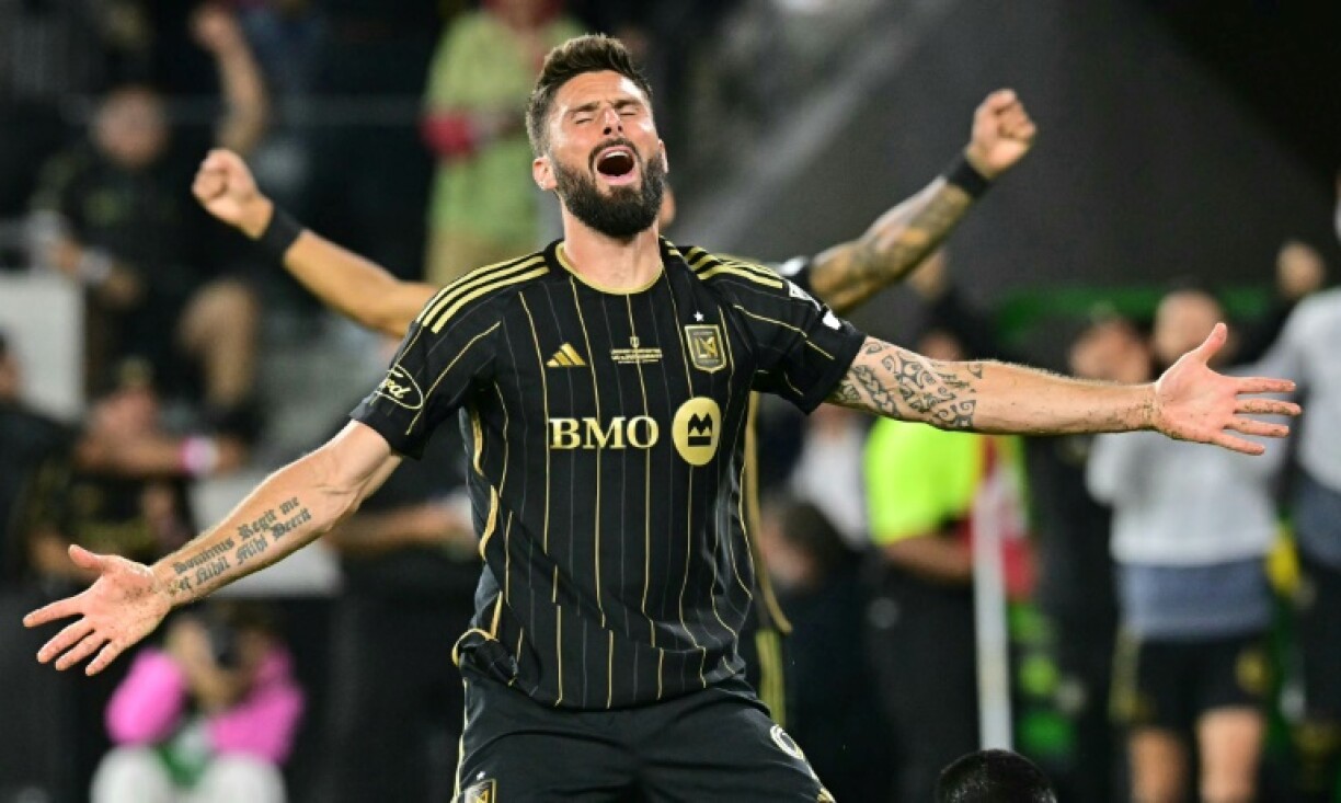 LAFC's French forward Olivier Giroud, celebrating a goal in his team's victory at the 2024 US Open Cup final, reportedly suffered a home break-in and the burglary of about $500,000 in jewelry