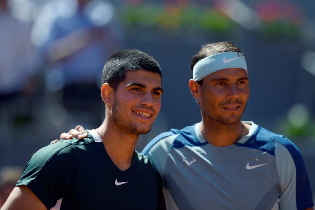 Les Espagnols Carlos Alcaraz et Rafael Nadal avant leur quart de finale à Madrid, le 6 mai 2022