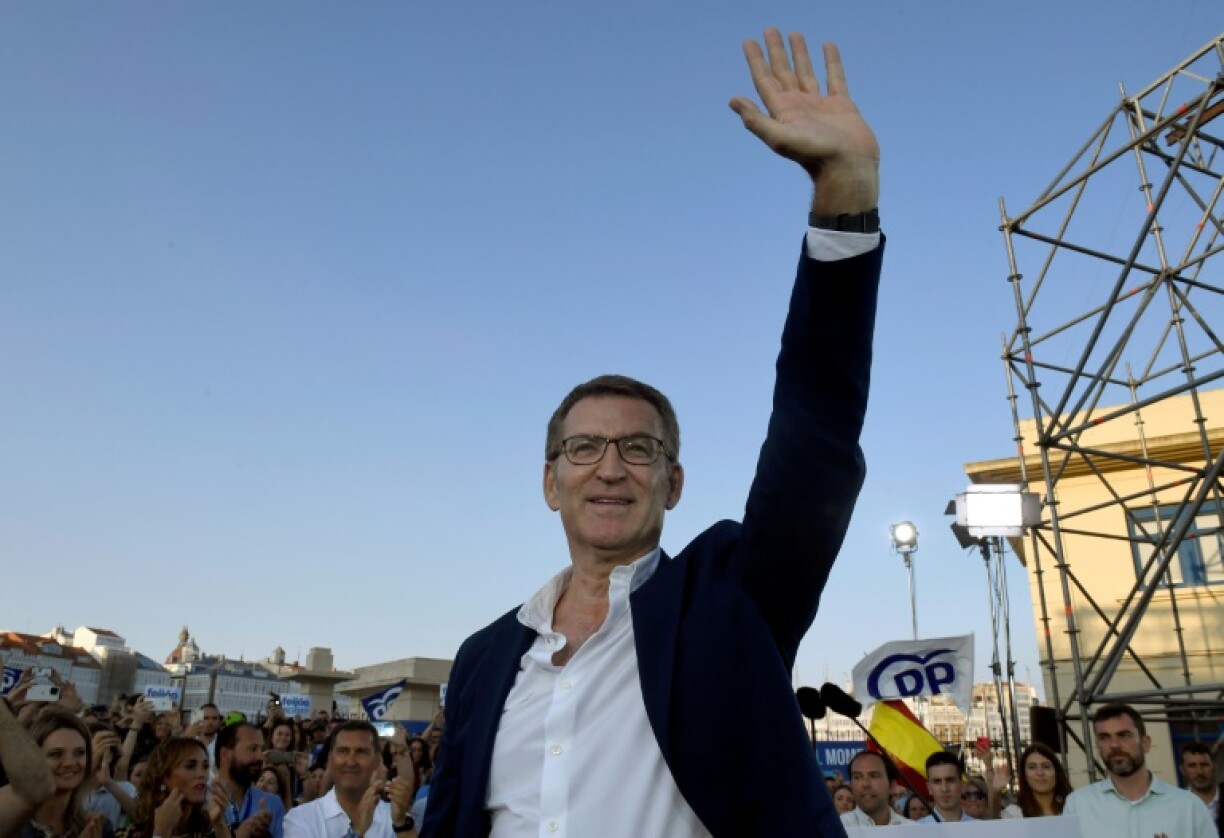 Le leader du Partido Popular (PP) Alberto Nunez Feijoo lors d'un meeting le 21 juillet 2023 à La Corogne