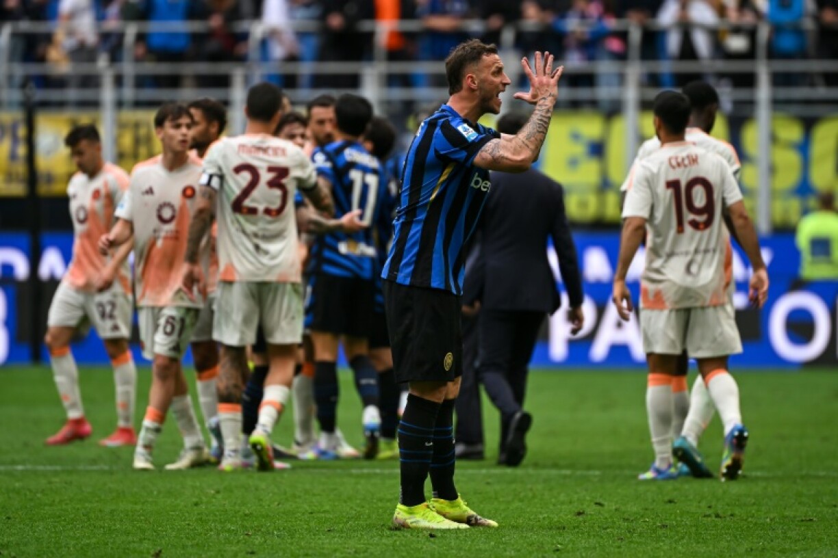 Marko Arnautovic is unable to hide his frustration after Inter Milan went down 1-0 at home to Roma