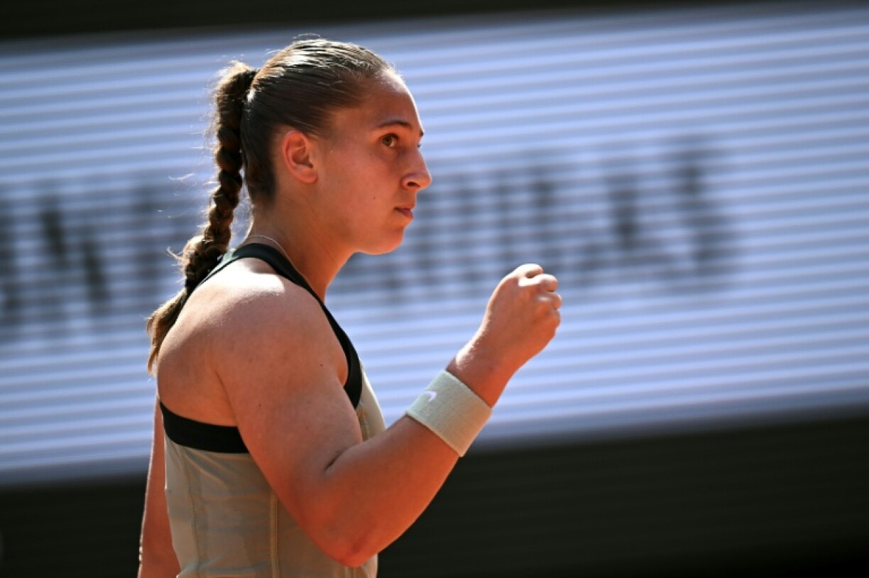Diane Parry réagit après avoir remporté un point lors de sa victoire contre Amanda Anisimova, le 30 mai 2026 à Roland-Garros