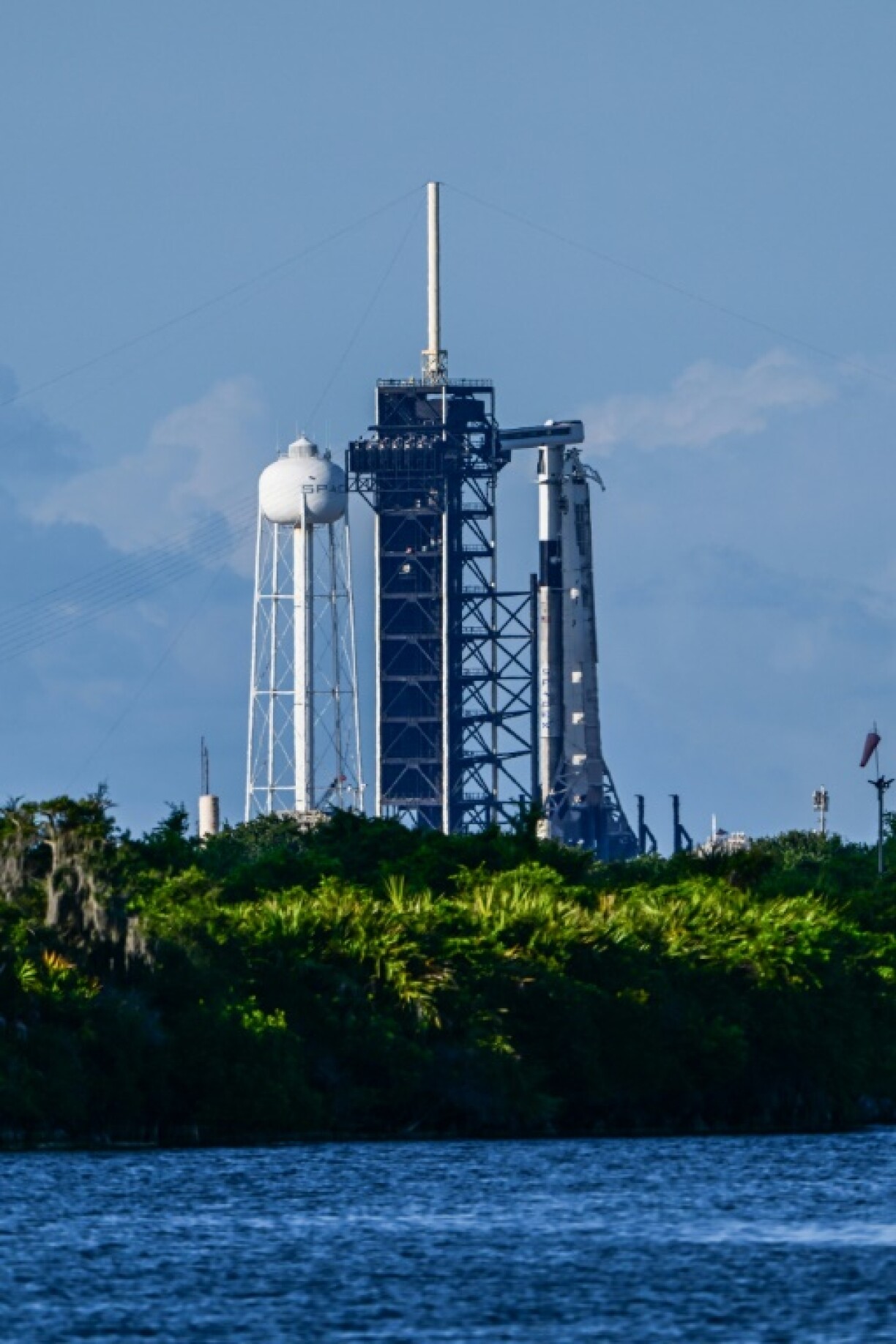 A SpaceX Falcon 9 rocket and Dragon spacecraft sit on the pad of Launch Complex 39A at NASA's Kennedy Space Center ahead of the launch of Axiom Space Mission 4 on June 24, 2025, in Cape Canaveral, Florida