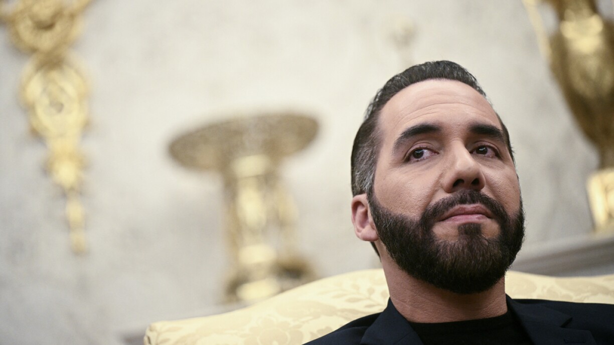 El Salvador's President Nayib Bukele in the Oval Office of the White House in Washington DC on 14 April 2025.