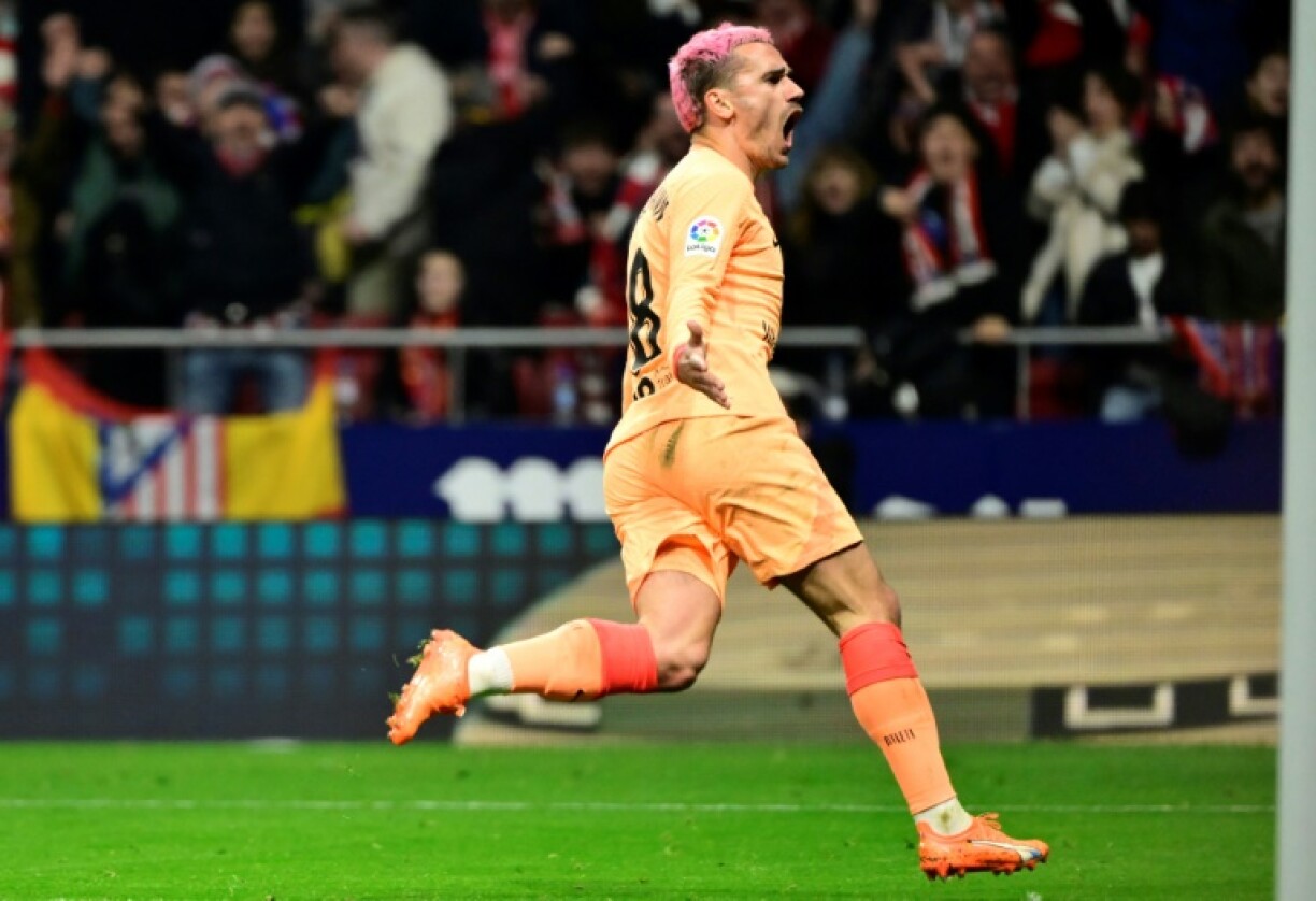 Antoine Griezmann après avoir délivré l'Atlético Madrid en inscrivant l'unique but de la rencontre face à l'Athletic Bilbao le 19 février 2023 à Madrid