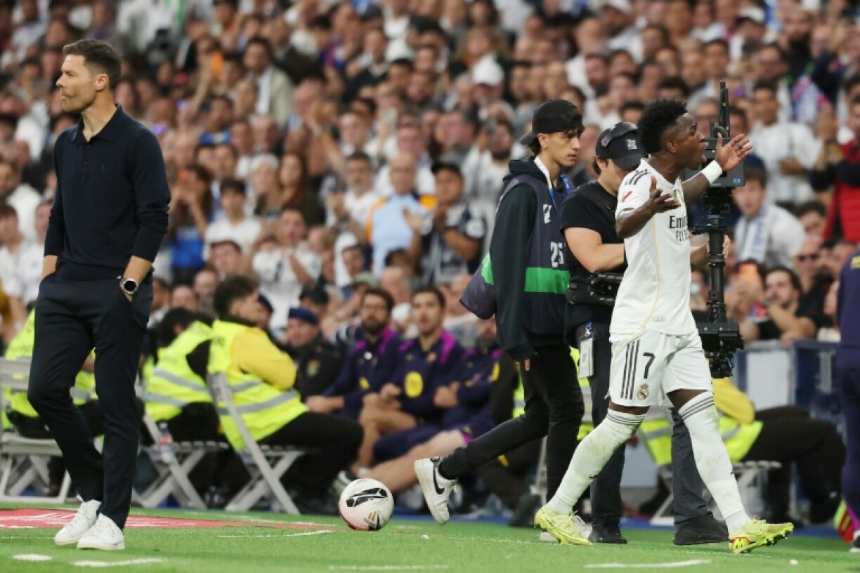 Real Madrid's Vinicius vents his feelings after his substitution in last weekend's Clasico