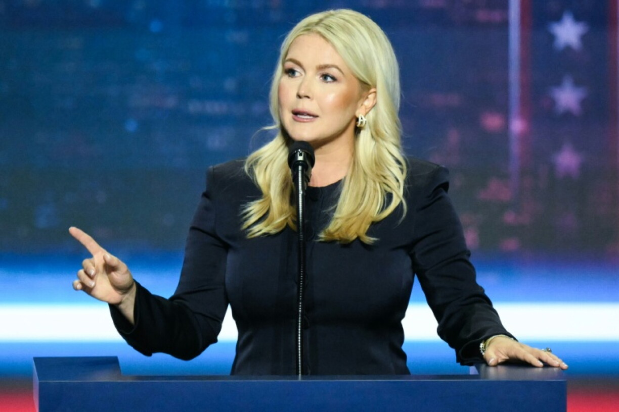Karoline Leavitt was the youngest person ever appointed to the high-profile position of White House press secretary speaks during the second day of the Republican National Committee midterm convention at the American Airlines Center in Dallas, Texas on September 10, 2026. US Republicans are betting that putting President Donald Trump at the center of their campaign can rescue a party facing grim election forecasts, despite the president's negative approval ratings. A day earlier, on the first day of the midterm convention, he promised $5,000 to every American adult if Republicans retain control of Congress in November.