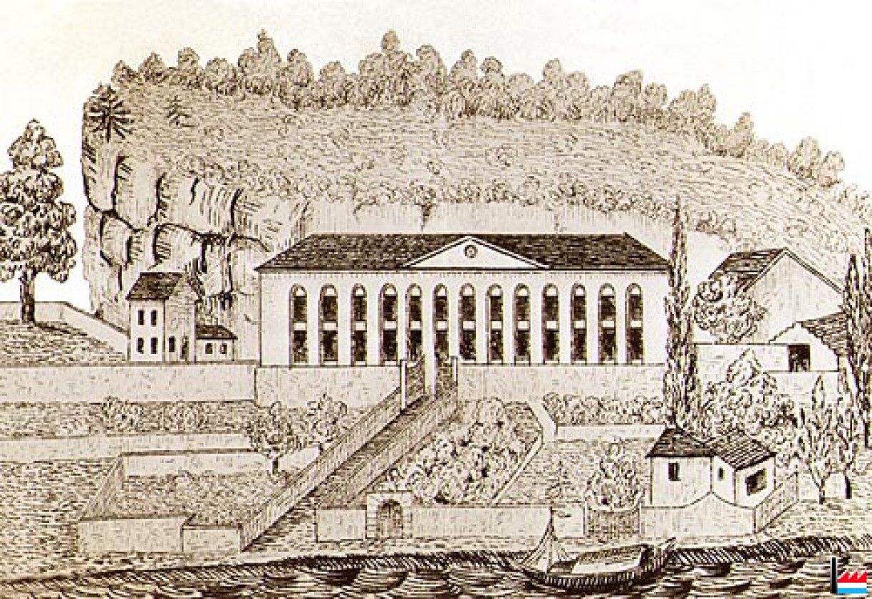 De la Fontaine weaving company in Remich, next to the Moselle, in 1865.
