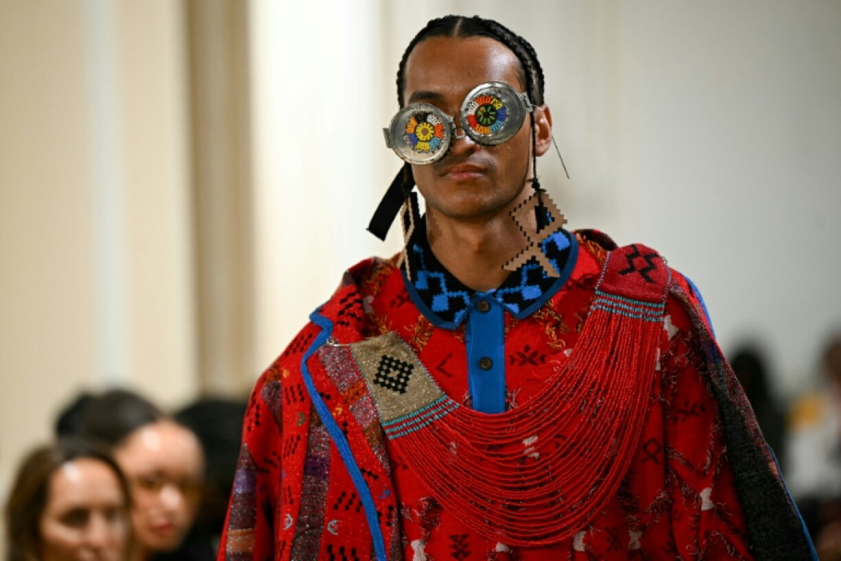 A model presents a creation by MaXhosa Africa for the Women's Spring/Summer 2027 collection fashion show as part of the Paris Fashion Week, in Paris on September 28, 2026.