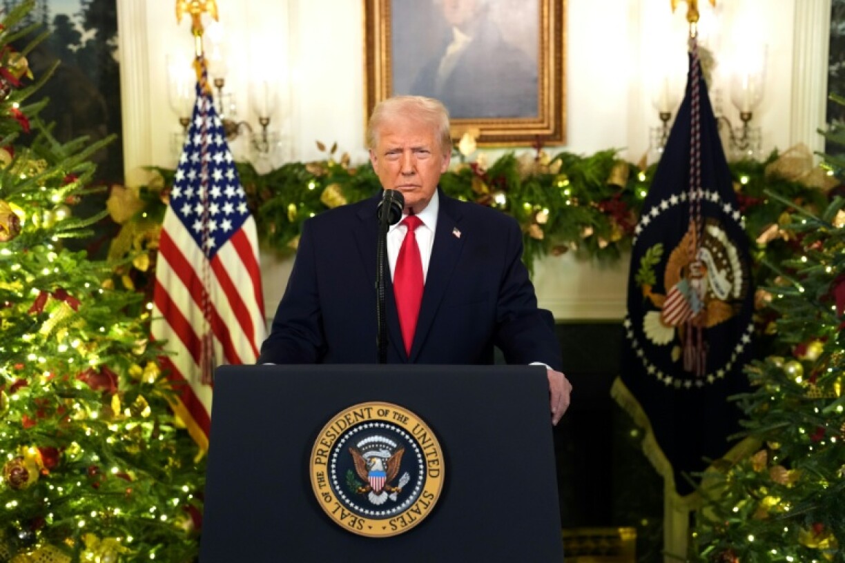 Donald Trump lors d'une allocution télévisée, le 17 décembre 2025 dans la Maison Blanche, à Washington