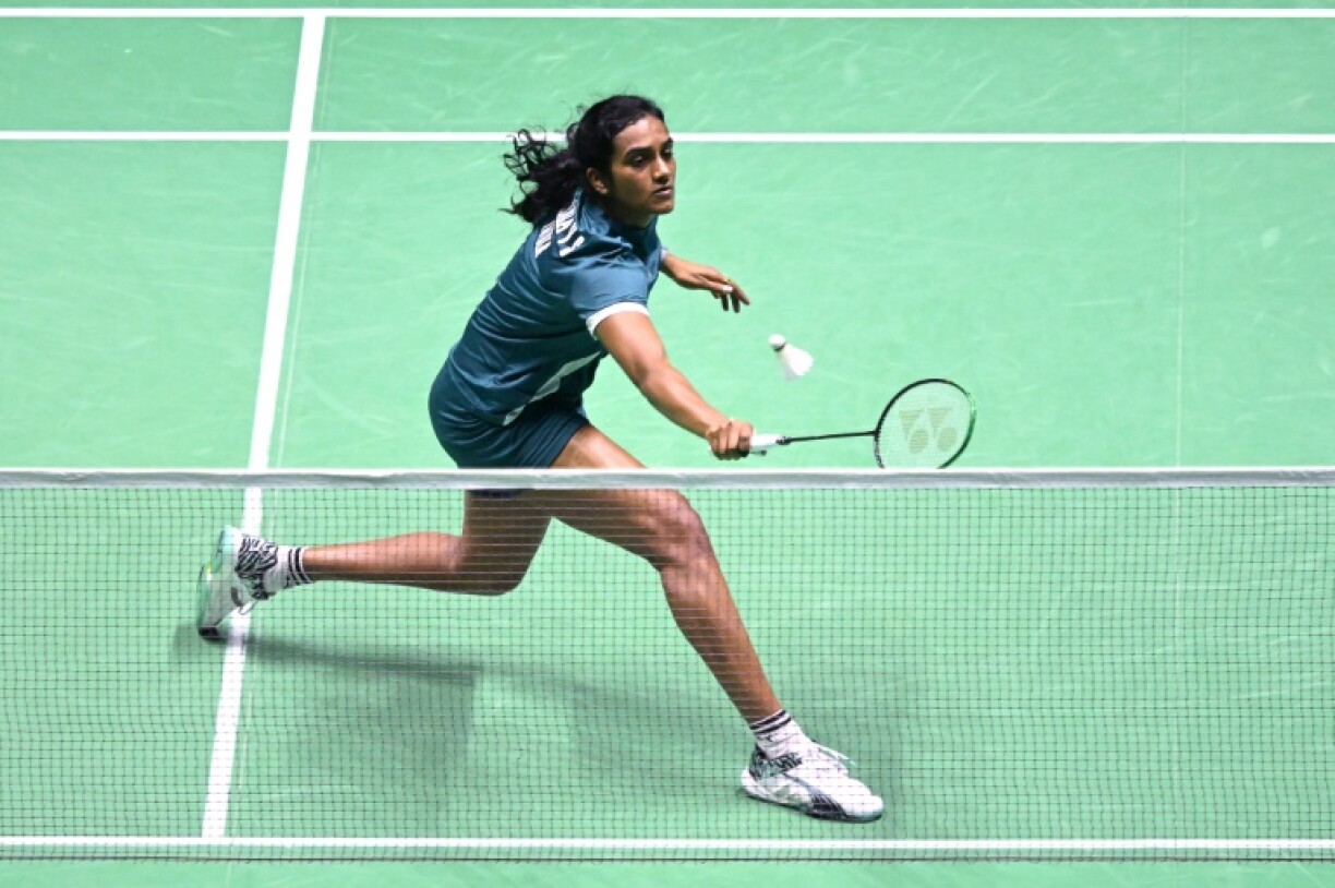 India's Pusarla Venkata Sindhu hits a return during her opening victory over Bulgarian Kaloyana Nalbantova at the world championships