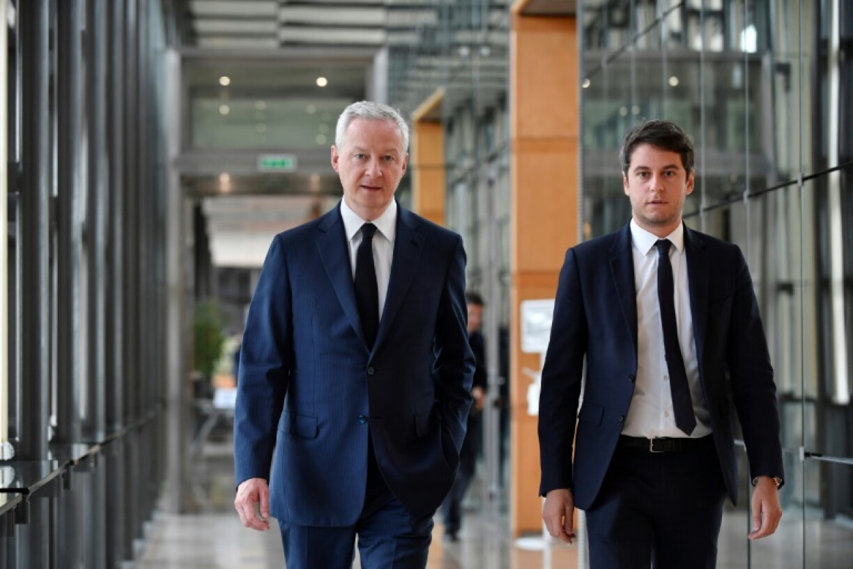 Le ministre de l'Economie et des Finances Bruno Le Maire (gauche) et Gabriel Attal, alors ministre chargé des Comptes publics, photographiés au ministère de l'Economie et des Finances à Paris le 19 juin 2023