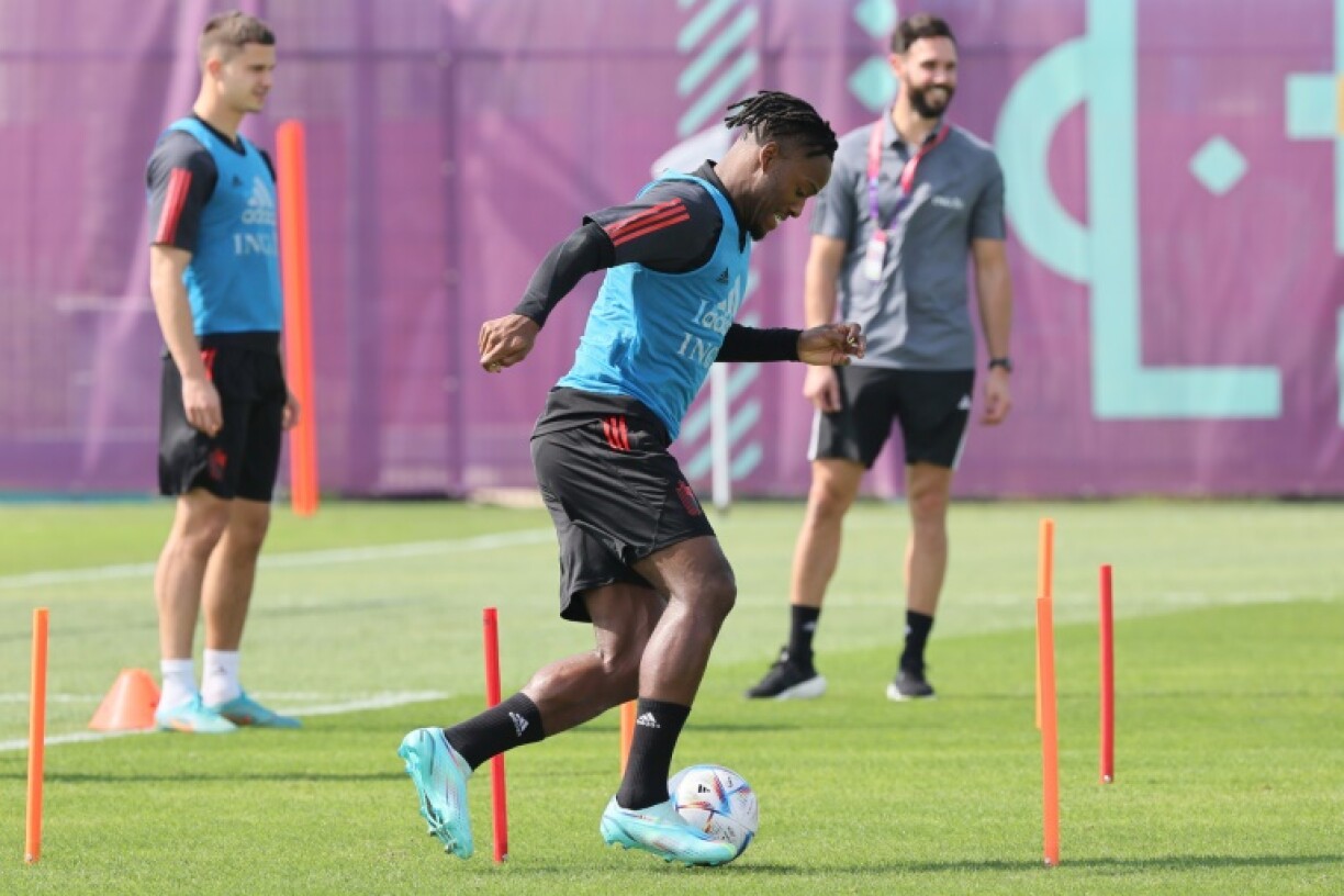 L'attaquant belge Michy Batshuayi à l'entraînement à Salwa Beach, à Doha, le 20 novembre 2022