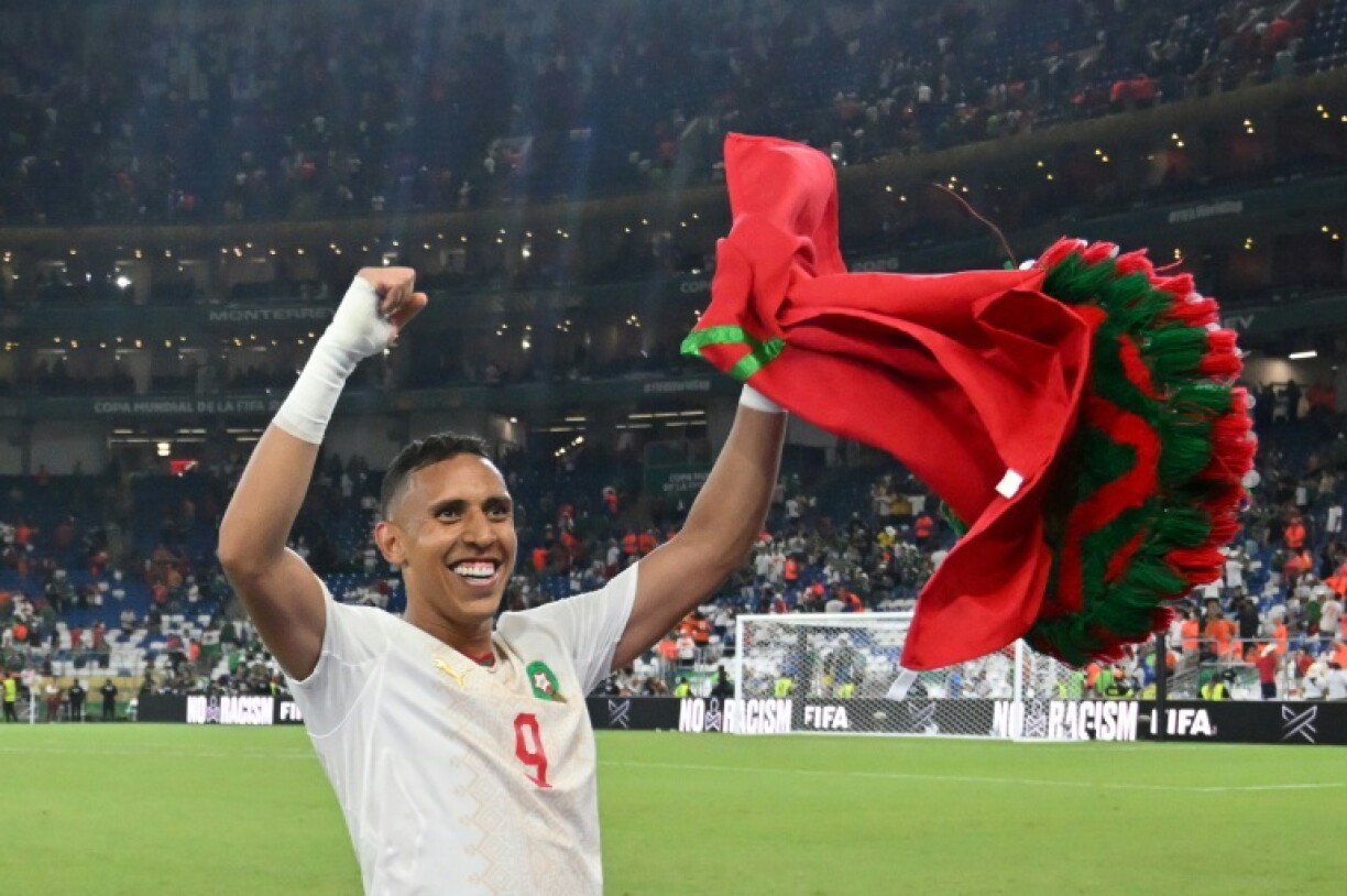 Soufiane Rahimi après la victoire du Maroc contre les Pays-Bas en 16es de finale du Mondial, le 29 juin 2026 à Monterrey