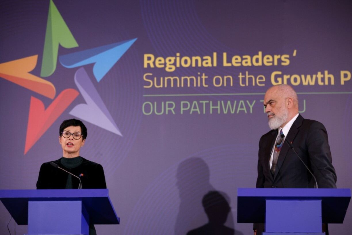Hard talk: EU Enlargement Commissioner Marta Kos (left) with Albanian Prime Minister Edi Rama at a summit in Tirana