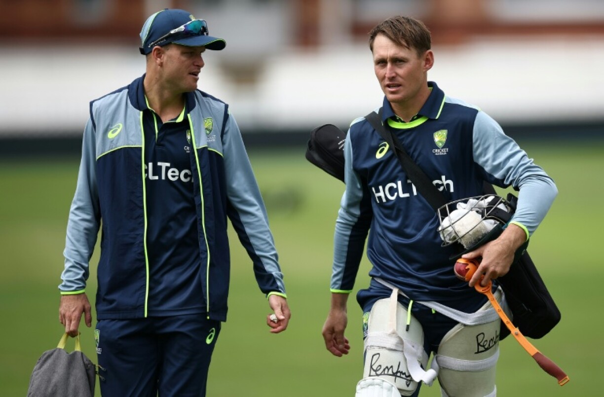 Australia's Marnus Labuschagne (right) takes part in a practice session at Lord's ahead of the World Test Championship final