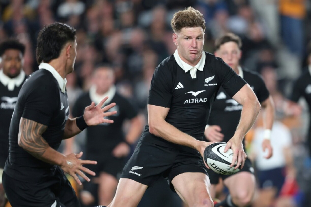 New Zealand's Jordie Barrett (C) has been ruled out of the second Test against Australia