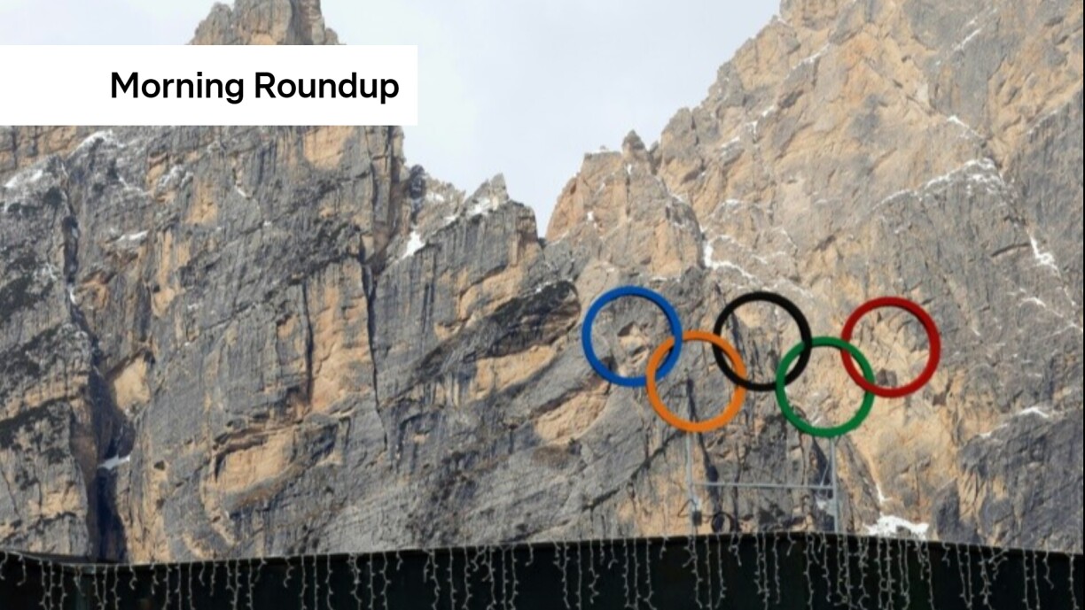 The Olympic rings in the Dolomite mountains at Cortina d'Ampezzo