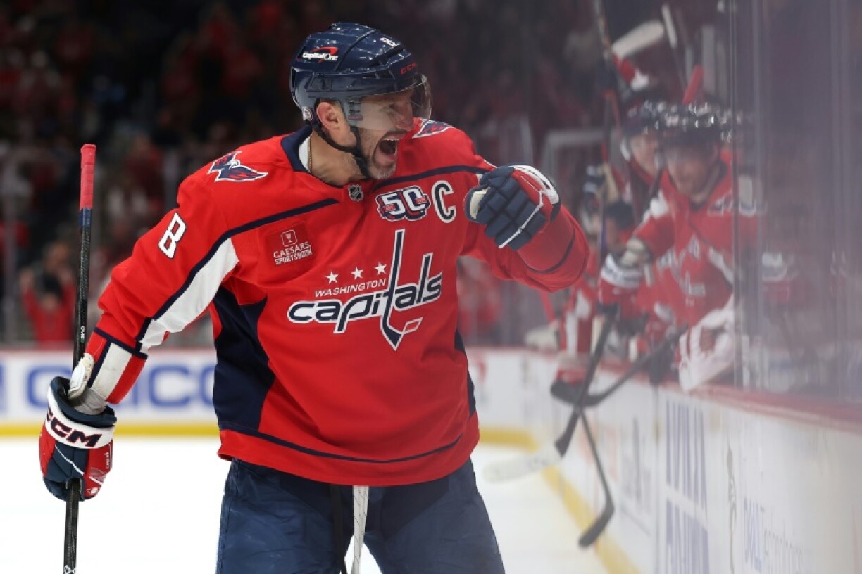 Washington Capitals star Alex Ovechkin celebrates after scoring a goal in an NHL victory over the Edmonton Oilers
