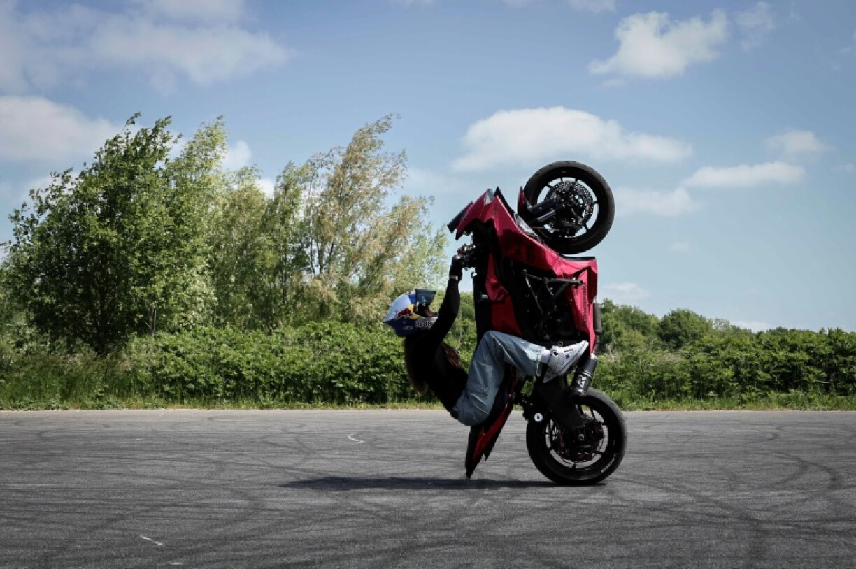 French stuntman Sarah Lezito does her stuff