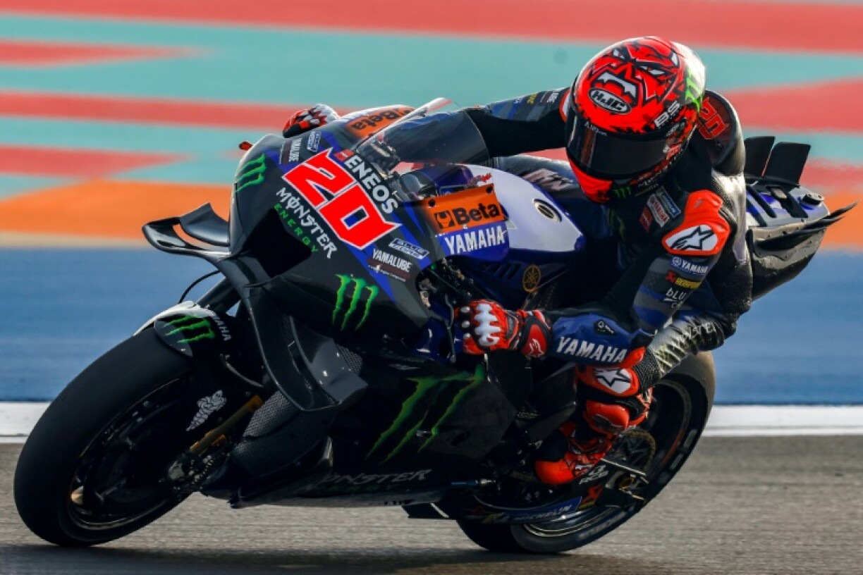 Fabio Quartararo au guidon de sa Yamaha lors des essais libres du Grand Prix moto du Qatar à Lusail, le 8 mars 2024.