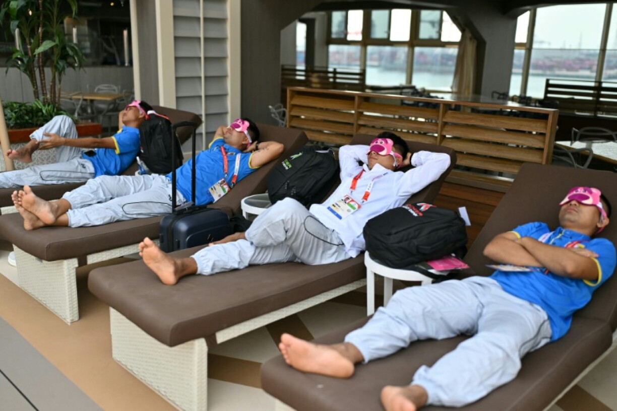 Athletes relax on the Costa Serena cruise ship