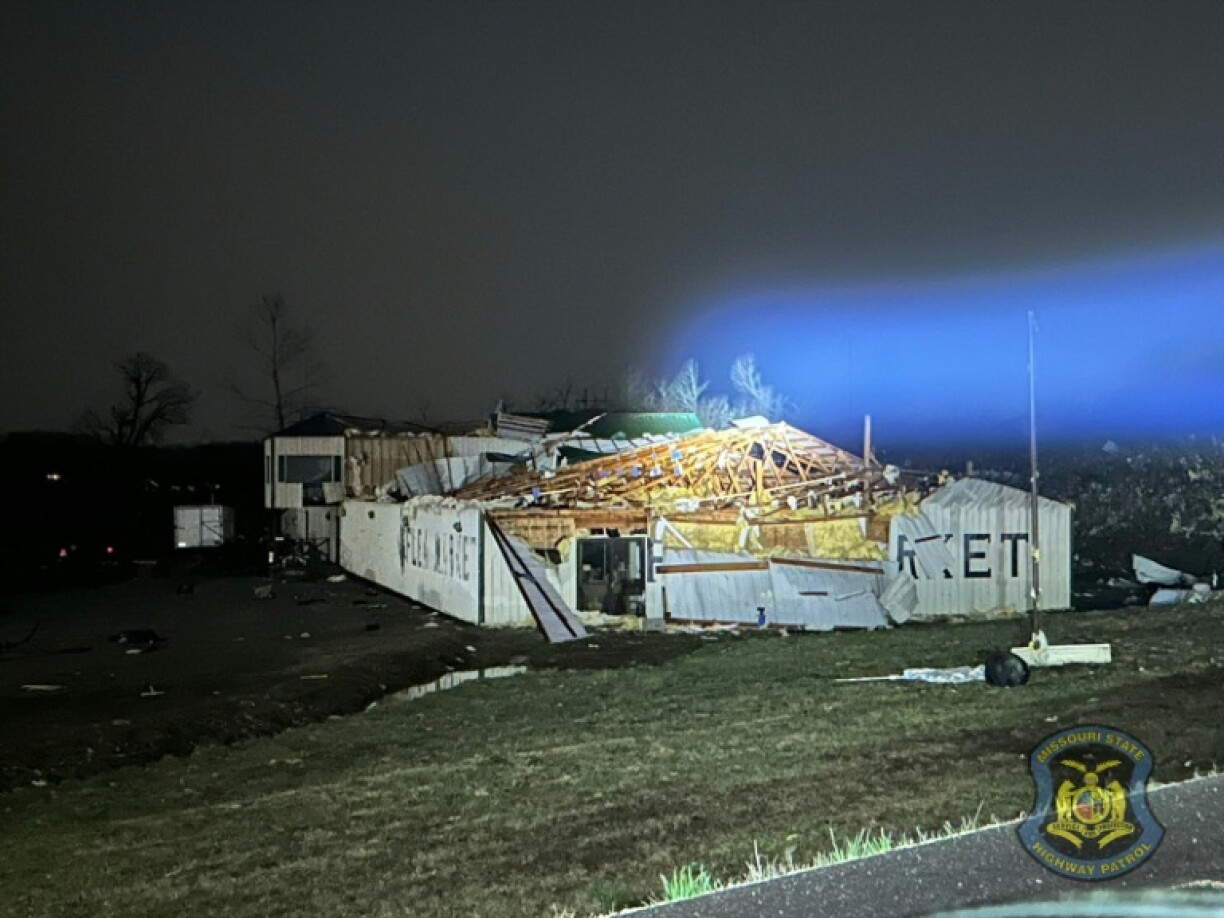 Severe weather damage near Bakersfield, Missouri after a major storm