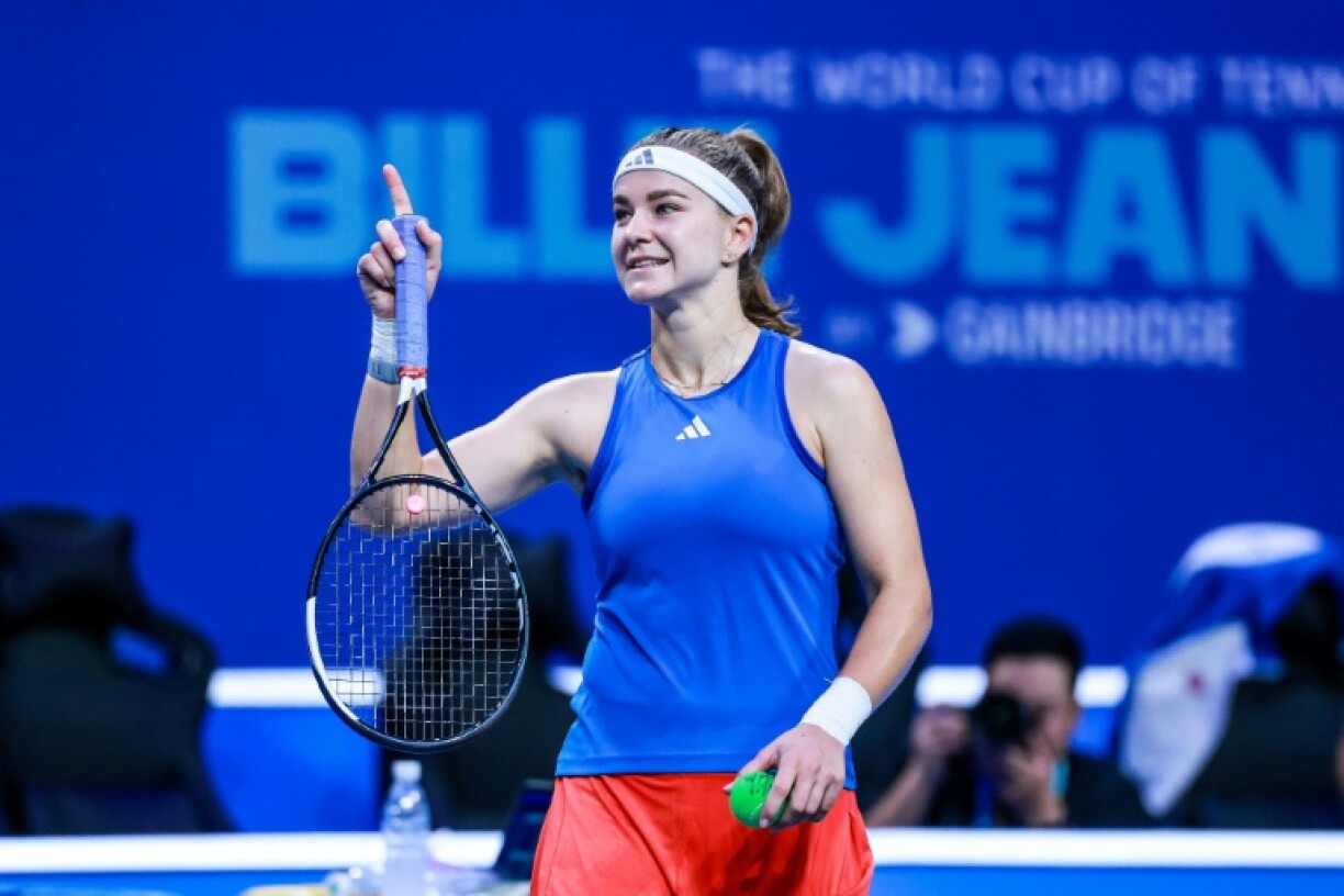 Karolina Muchova reacts after beating Spain's Jessica Bouzas Maneiro in Shenzhen
