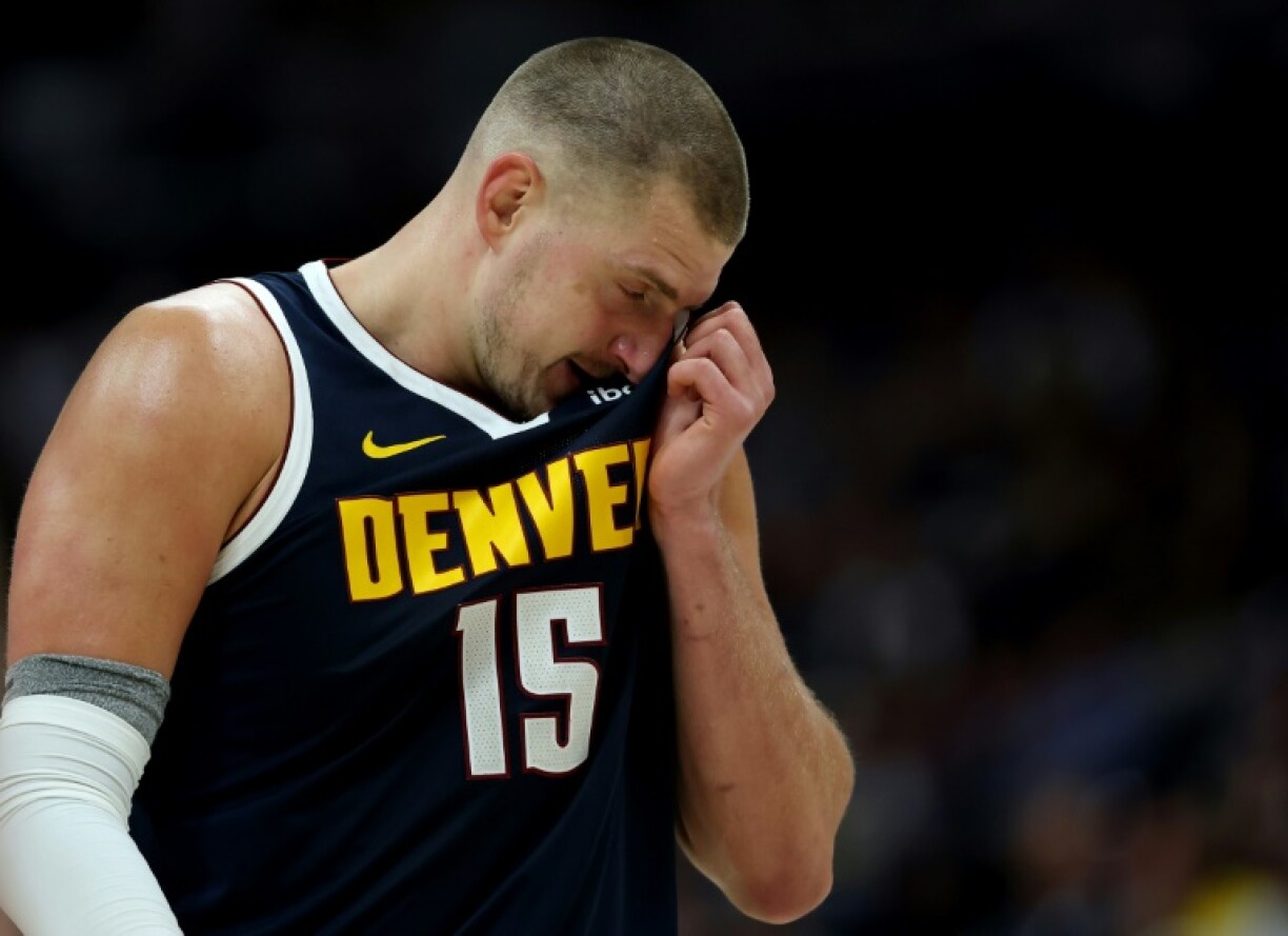 Nikola Jokic of the Denver Nuggets reacts during his team's loss to the Oklahoma City Thunder in game four of their NBA playoff series